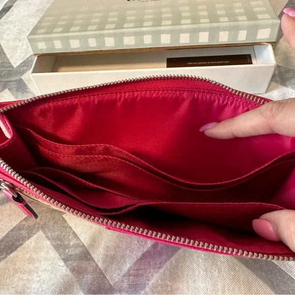 Coach Beige and Pink Monogram Wristlet Wallet - Picture 3 of 3